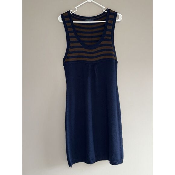 Boden 100% Wool Sweater Dress Preppy Academia Navy Blue Brown Y2K School Size 14 - Picture 3 of 12